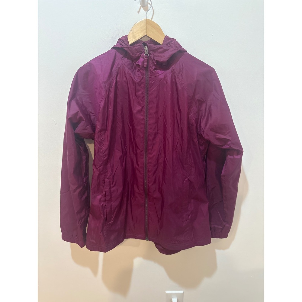 LL Bean Womens Rain Jacket S‎ Plum Purple Hooded Mesh Lined Full Zip